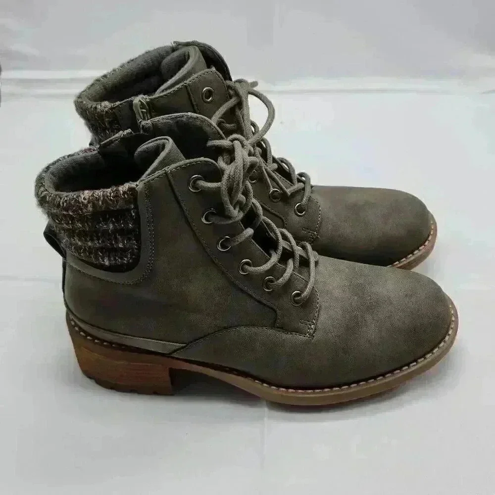 B-52 By Bull Boxer Womens Lace Up Side Zip Textile Heeled Short Boots Green Sz 8 - Picture 2 of 10